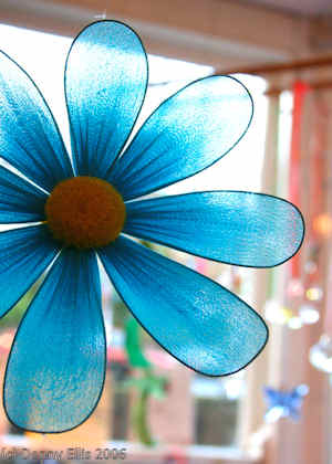 blue flower mobile closeup